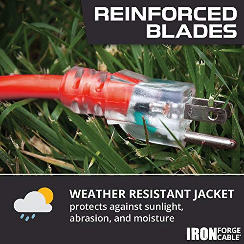 Iron Forge 12 Gauge Extension Cord 10 Ft Lighted Plug - 12 Awg Heavy Duty Extension Cord With 3 Prong, Construction Grade Red Outdoor Cord 12/3 Sjtw 15Amp Great For Major Appliances - Us Veteran Owned #TOP2
