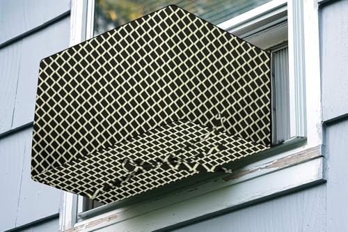 Image of The Furnishing Tree Elastic fit waterproof Polyester window ac cover compatible for Blue Star 0.8 Ton WFD318P Dustproof cover for inner and outer section, Check Coffee