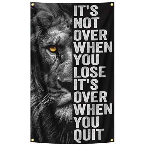 Inspirational Lion Tapestry 3x5FT Positive Energy Aesthetic Wall Art for Office Bedroom Living Room Study Room Childrens Room Decor Motivational Quote Poster Wall Hanging