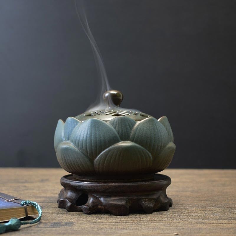 Incense Holder Ceramic Lotus Incense Burner Creative Retro Ornament Incense Holder for Living Room Office Bedroom Incense Burner