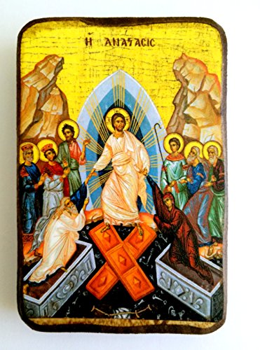 Wooden Greek Christian Orthodox Wood Icon of The Resurrection   A0