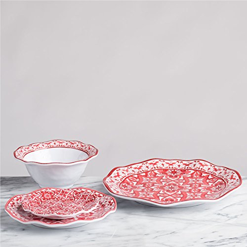 Q Squared Talavera in Roja BPA-Free Melamine Serving Platter, 16-Inches, Red and White