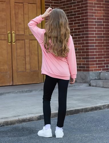 Image of PATPAT Girls 2 Piece Outfits Size 10-11 Years Pink Cat Print Hoodies and Black Leggings Clothing Sets Preppy Clothes For Girls Oversized Hoodie Sweat Set Sweatshirt Pant Sets