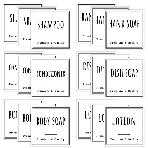 Image of Segbeauty Bathroom Labels for Soap Dispenser, 18pcs 2.5in White Waterproof Removable Self-Adhesive Stickers, Reusable Shampoo Conditioner Hand Soap Lotion Shower Dispenser Bottles Label Stickers