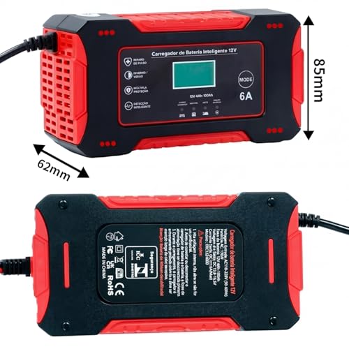 Image of Ash & Roh 12V 6A Intelligent Car Battery Charger with LCD Display | Automatic Temperature Detection | Pulse Repair | Lead Acid Battery Charger for Car & Bike (12V 2Ah-100Ah)-6 Month Warranty