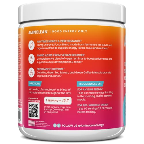 Image of AminoLean Pre Workout Powder, Amino Energy with Vegan BCAA Amino Acids & Natural Caffeine, Preworkout Boost for Men & Women, Paradise Punch