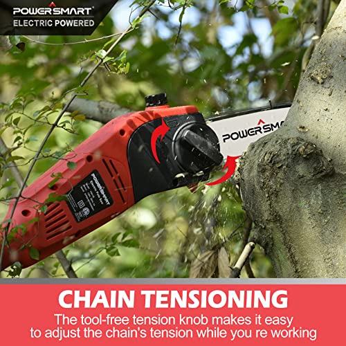 Powersmart Pole Saw, 15-Foot Max Reach Electric Pole Saw For Tree Trimming, 10-Inch Pole Chainsaw With Automatic Chain Lubrication System, 120V 6Ah Power Pole Saw For Branch Cutting #TOP3