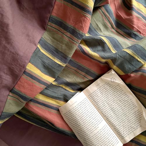 Image of MKXI Vintage Striped Duvet Cover Set Full Size- 3 Piece 100% Cotton Bedding Set Multicolor Stripes, Soft & Breathable, All-Season Comforter Cover with Zipper Closure