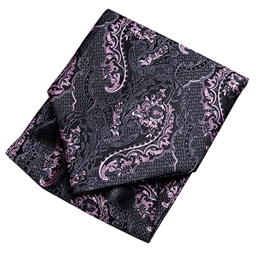 Image of Hi-Tie Silk Ascot for Men Self Tie Men's Cravat and Flower Lapel Pin Handkerchief Cufflinks Set for Wedding Party