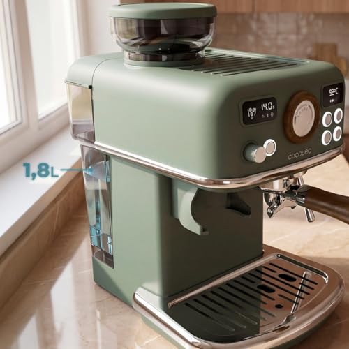 Cecotec Machine à Café Expresso Manuelle Power Espresso 20 Tradizionale Grind. 1500 W, Moulin 20 Niveaux, 20 Bars, PID, Thermoblock, Steamer, Cold Brew, Café Fraîchement Moulu avec Crème Parfaite