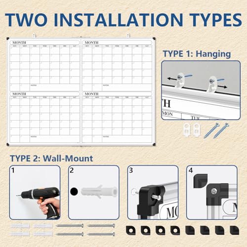 Image of XBoard Magnetic Calendar Whiteboard 48x36 inch, 4 Month Dry Erase Board Planner with Silver Aluminium Frame, Foldable White Board Calendar for Home School Office Organization