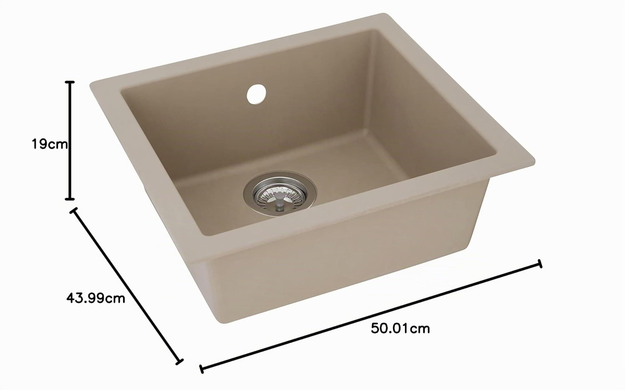 Respekta Ohio Lavello in Mineralite beige sabbia/Lavello da incasso a 1 vasca da 50 x 44 cm/Lavello adatto a basi da 50 cm di larghezza