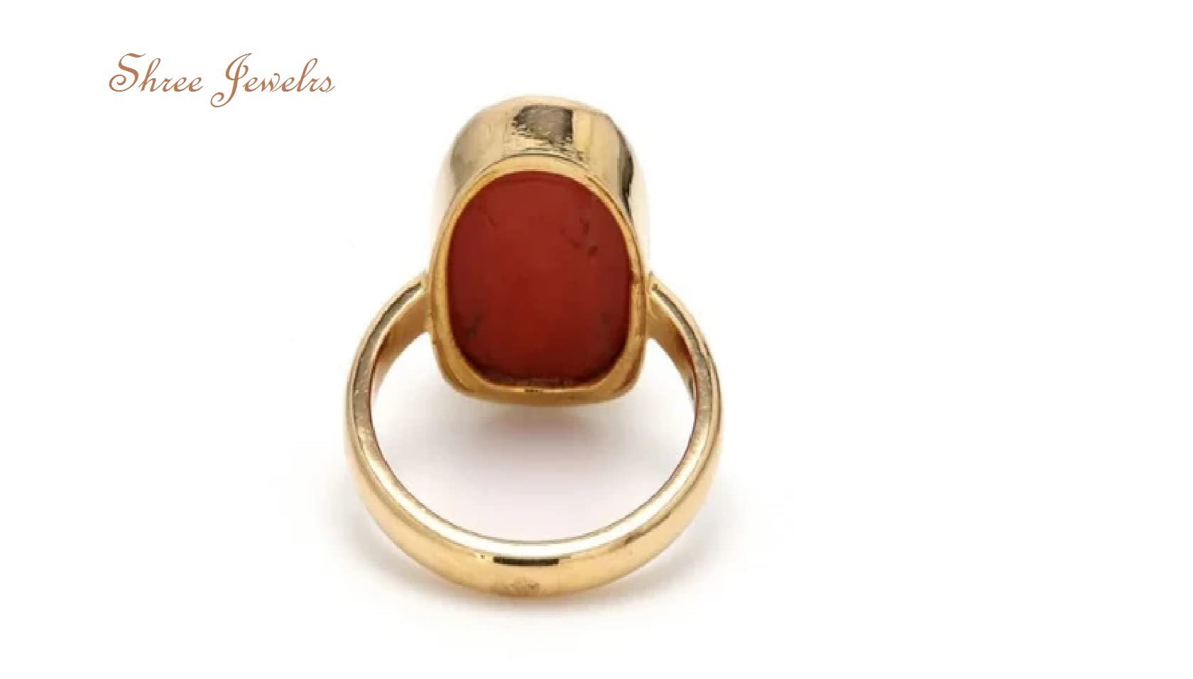Art Deco Korallenring, Panchdatu, handgefertigter 14 Karat vergoldeter Ring für Damen und Herren, schönes Design, ideal (Größe 6 bis 16), 8, Edelstein Metall, Koralle