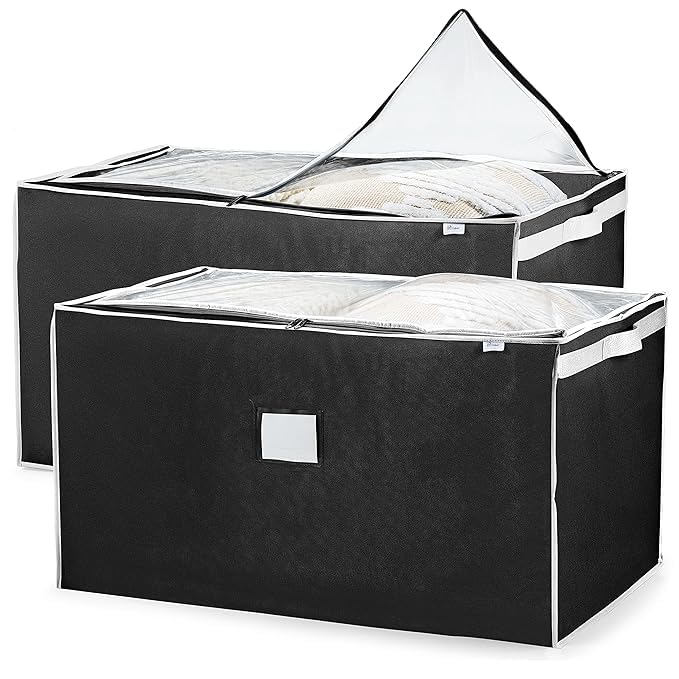 ZOBER Jumbo Storage Bag Organizer (15.5*17.5*29 inches, 127L Capacity (2 Pack) Storage Box with Reinforced Strap Handles, PP Non-Woven Material, Clear Window, Store Blankets, Bedding, Seasonal Clothes