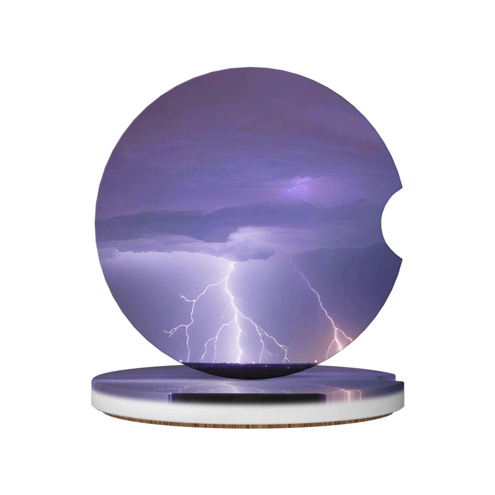 Lightning Storm Printed Ceramic Car Cup Coasters (2 Pack), Suitable for car Cup Holders, 2.56 inch Diameter