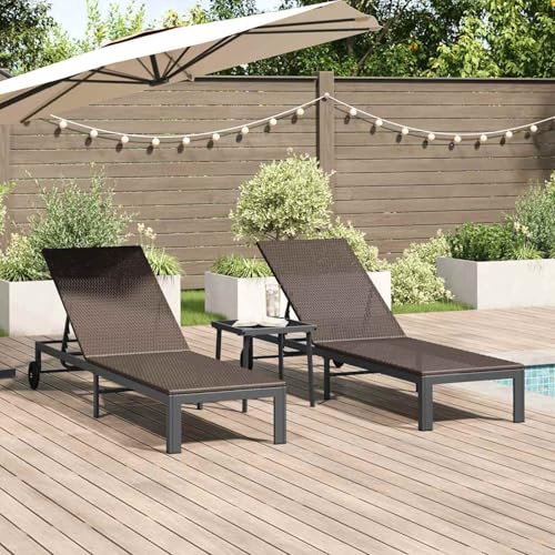 Gecheer Sonnenliege 2-Person 3 pcs Braun Poly-Rattan, Liegestuhl Relaxsessel Gartenstuhl für Sonnenbad Entspannung auf Balkon Terrasse Pool Garten42004130