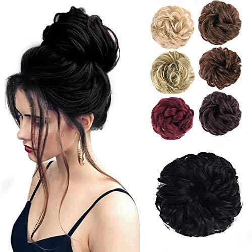 Messy Bun Hair Piece Scrunchy Hair Extensions Tousled Updo Ponytail With Synthetic Hair Elastic Rubber Band Accessories Dark Black