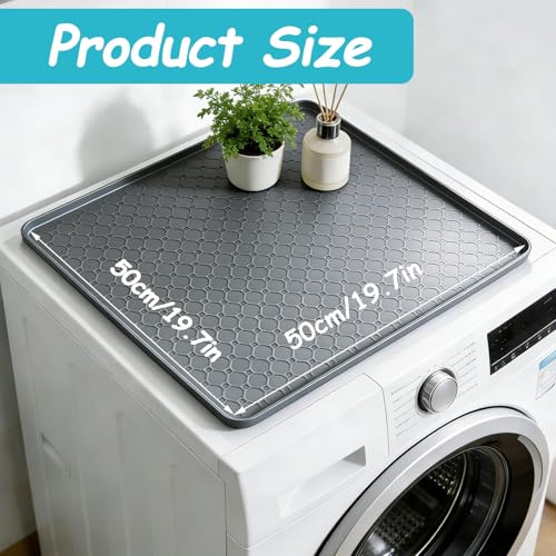 Image of 19.7 inchx19.7 inch Waterproof Silicone Floor Mat for Mini Fridge Mat, Refrigerator Tray & Drip Mat with Raised Edges, Fits Under Sink, Washer & Cooler, Anti-Slip(Grey)