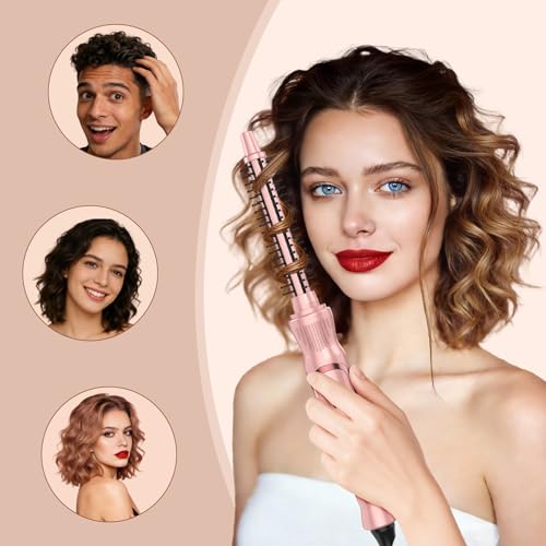 USHOW Heated Round Brush 1/2 Inch Small Curling Brush,Volumizing Thermal Brush 0.5 Inch Ceramic Tourmaline Heated Hot Ionic Iron, Tiny Curling Wand Hair Styler Tool (Pink, 0.5 inch)