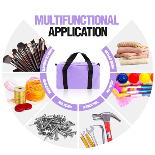 Image of Small Tool Bag, Canvas Tool Storage Bag, Large Capacity Multipurpose Zipper Soft Tote Organizer Pouch for Electrician, Plumbing, Gardening,Tools Bags for Men (Purple, 12 Inch)