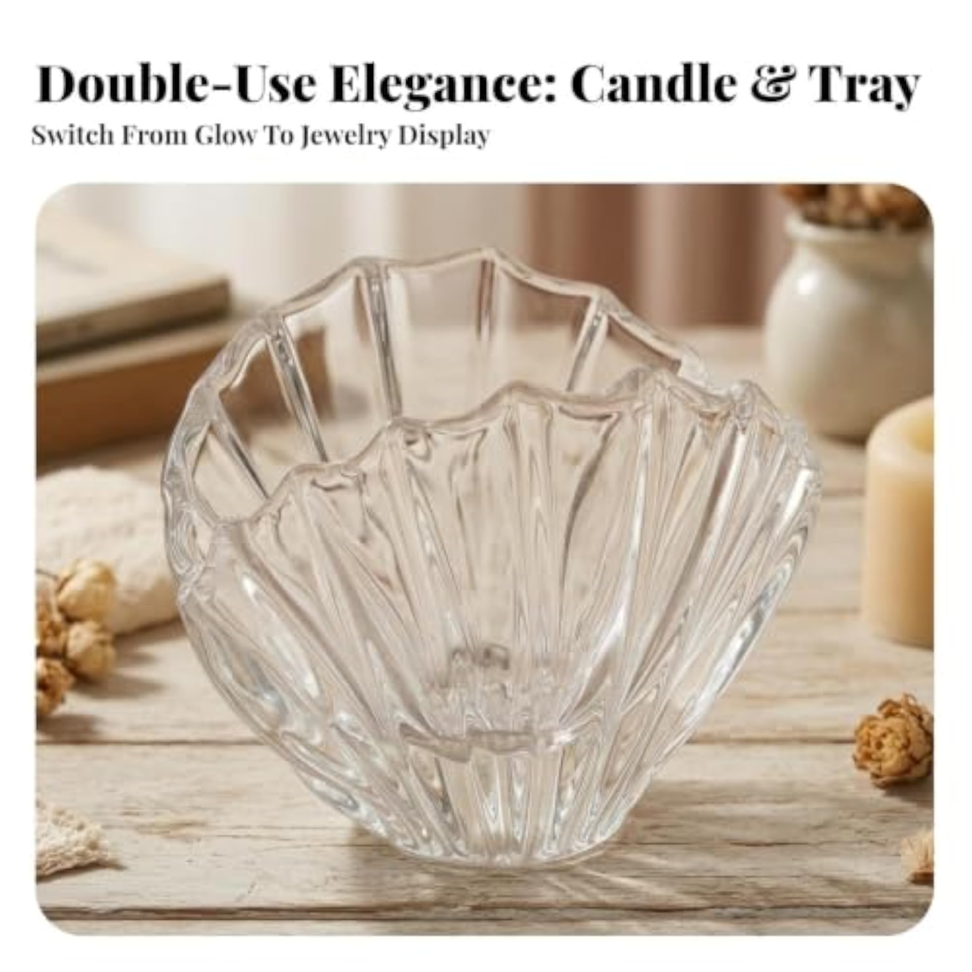 Clear Shell Candle Holder, Fluted Glass Design
