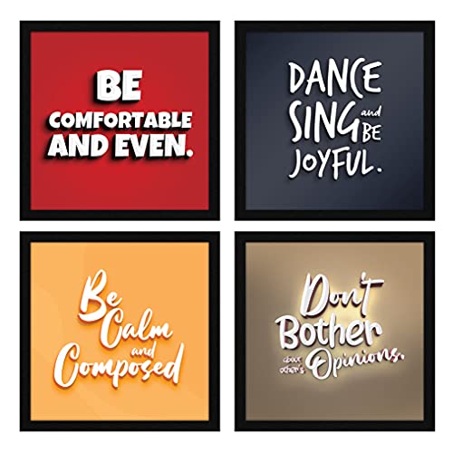 Image of ArtX Paper Motivational Quotes Be Calm Wall Art Painting, Framed Paintings For Home Office Decor 20 X 20 inches (Combined), 10.0 X 10.0 each, Multicolor Posters With Frame, Set of 4