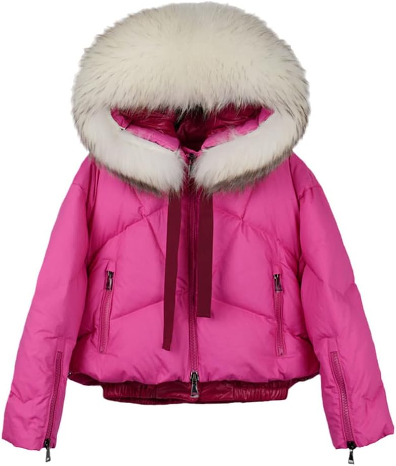 Winter Women Large Fur Hooded Coat 90% White Duck Down Thick Parkas Snow Puffer Jackets