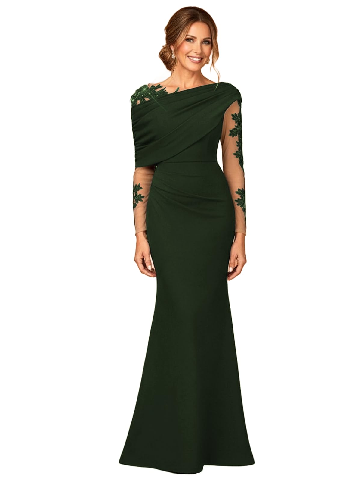 Elegant Mermaid Mother of The Bride Dresses Long with Laces Applique Asymmetric Ruffle Shoulder Formal Evening Dress