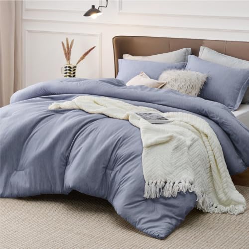 Image of Bedsure Queen Comforter Set - Navy Blue Soft Bedding for All Seasons, Cationic Dyed Bed Set, 3 Pieces, 1 Queen Size Comforter (90 inchx90 inch) and 2 Pillow Shams (20 inchx26 inch+2 inch)