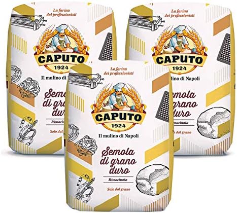 Antimo Caputo Semola Di Grano Duro Rimacinata Semolina Flour 2.2LB (1kg) Bag (3 Pack) - All Natural Dough for Fresh Pasta