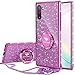 Produktbild OCYCLONE Hülle Kompatibel mit Samsung Galaxy Note 10, Glitzer Diamant Handyhülle mit Trageband und Handy Ring Ständer Schutzhülle für Galaxy Note10 Handy Hülle für Mädchen Frauen 6,3'' Lila