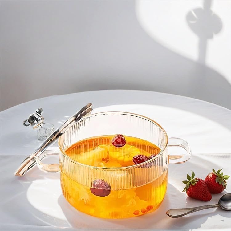 Image of Dimitra Teddy Big Size Glass Serving Bowl with Lid Cooking Pot Mixing Bowl with Lid Microwave Safe Heat Resistant Serveware Mixing Pot Casserole Serving Dish (1600 ML)(Pack of 1)