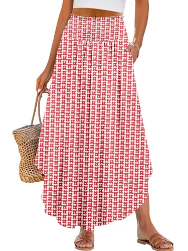 Image of ANRABESS Women's Maxi Skirts Summer Boho Floral High Waisted Flowy Swing Pleated Beach Long Skirt with Pockets
