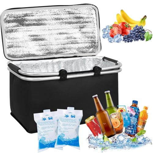 Nevera Isotermica 30L,Nevera Portatil Bolsa Termica Grande, Cooler Bag Plegable, Bolsa Térmica Plegable, para Picnic, Camping, Almuerzo, Bolsa Refrigeradora Portatil para Comida, Playa