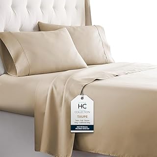 HC COLLECTION Bed Sheets Set King with 2 Pillowcases, Hotel Luxury Platinum 1800 Series Brushed Microfiber Sheet w/Deep Pocket, Ultra Soft Lightweight 4 Pcs Linen Bedding for Hot Sleepers, Taupe