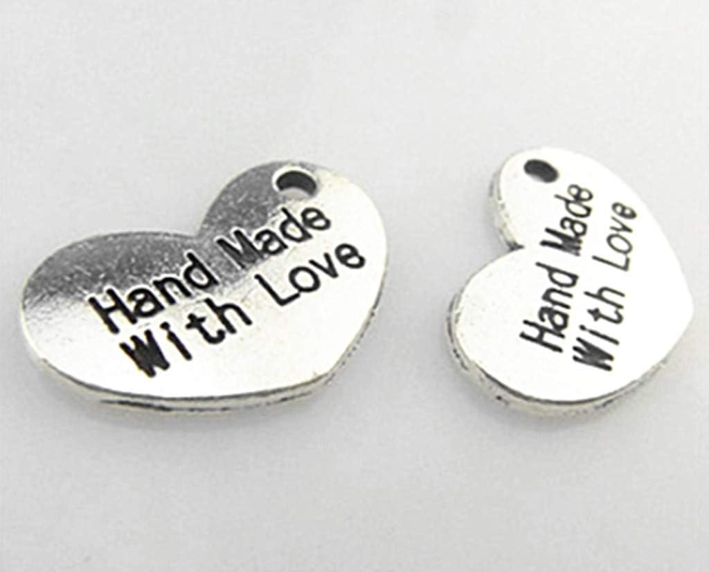 Hand Made With Love Charm,Heart-shaped Word Message Charm Pendant for DIY Jewelry Making Findings(50pcs,Antique Silver Tone) - Image 5
