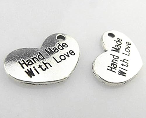 Miniatura 5 de Colgante hecho a mano con dije de amor, en forma de corazón, con mensaje de palabra, para hacer joyas (50 unidades, tono plateado antiguo), Zinc