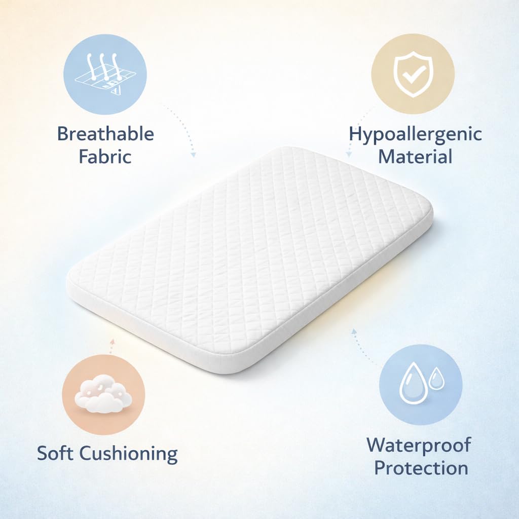 Next2Me Compatible Mattress for Chicco & Tutti Bambini Next to Me Crib – Washable Hypo-Allergenic, Removable Quilted Cover, Extra Thick 4 Inch Firm Support (83 X 51 X 10 CM) - 5