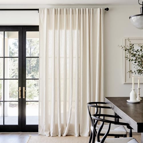 Image of jinchan Linen Curtains Light Filtering Back Tab 100x90 Inch 1 Panel Beige