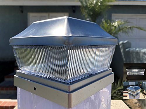 Set of 4 Stainless Metal Plated 2 SMD LED Deck Solar Post Cap 28 Lumens (Silver - Set of 4)