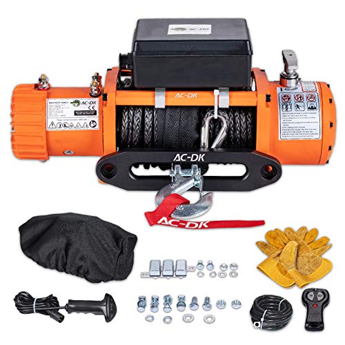 AC-DK 13000 lb. Electric Winch Kit, 12V Winch with 85ft Synthetic Rope, Waterproof IP67 Truck Winch with Hawse Fairlead, with 2 Wireless Handheld Remote and Wired Handle Recovery Winch(Up to 13500lbs)