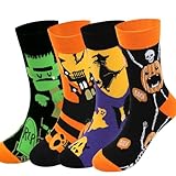 [DIFEIUKI] ハロウィン靴下 4足セット ソックス 魔女 かぼちゃ コウモリ ソックス 男女兼用 通気性 柔らかい 抗菌防臭 吸汗 おしゃれ コットンソックス ハロウィンギフト ワンサイズ