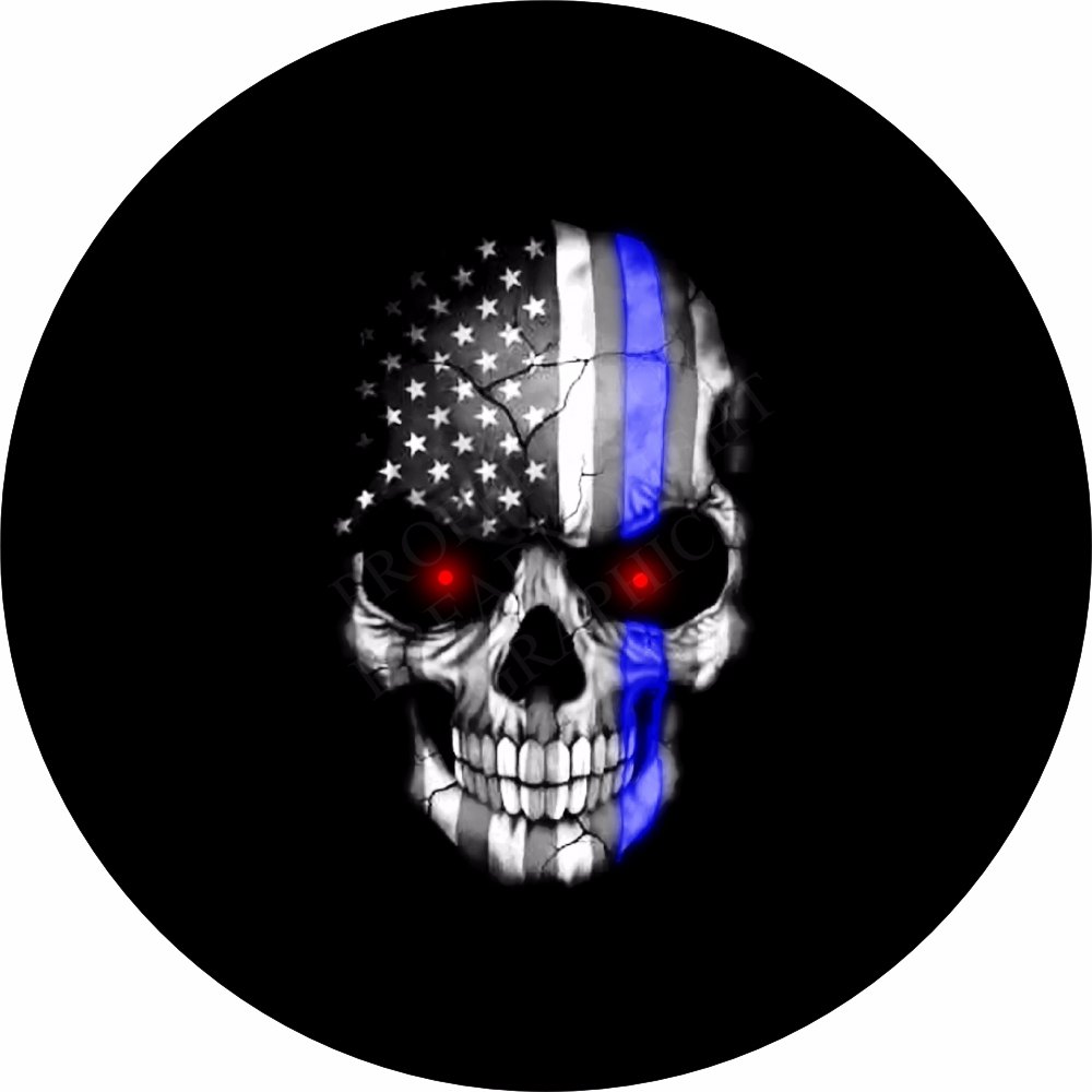 Skull Flag Blue Stripe Tire Cover