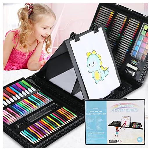 Juego de pintura para niños, 208 piezas, maletín de pintura portátil, estuche de dibujo, kit de pintura con ceras, caballete de acuarela, colores pastel, paleta