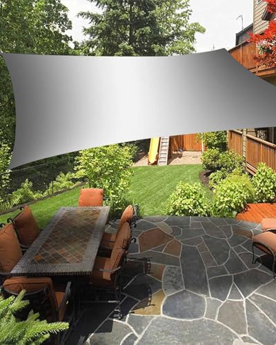 Grey Sun Sail Shades Rectangle Canopy,Sunlight Block Heavy Duty Curved Backyard Shade Cover,Waterproof Sun Shades for Patios Garden Outdoor,12'x16' Modern Minimalist Geometric Gradual Solid White