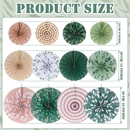 Image of Thenshop 12 Pcs Sage Green Hanging Paper Fans Boho Hanging Ceiling Decoration Vintage Floral Round Paper Fans Garden Themed Party Decor for Tea Party Wedding Garden Bridal Birthday Indoor Outdoor