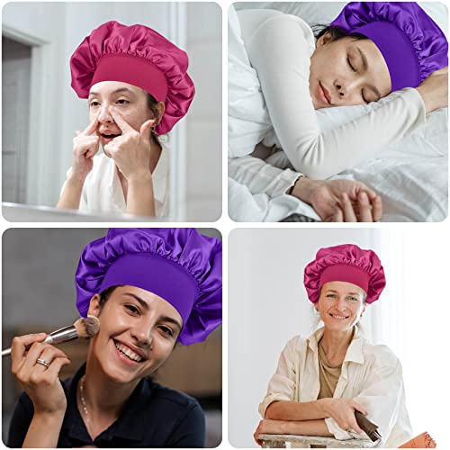 MELTU 2 Pack Hair Bonnet for Sleeping Satin Bonnet with Wide Elastic Band, Silk Hair Wrap for Sleeping Soft Sleep Cap (Rose Red) - Image 3