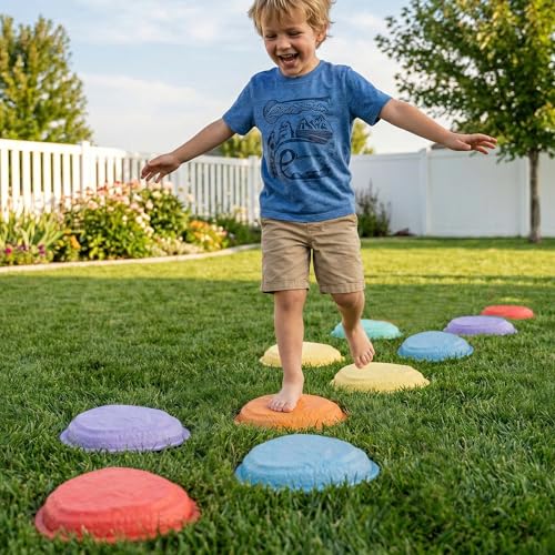 makarci 10PCS Stepping Stones for Kids – Non-Slip Balance Stones, Toddler Sensory Toys, Indoor & Outdoor Obstacle Course, Promotes Balance & Coordination, Kids Activity Toys, Ages 3+