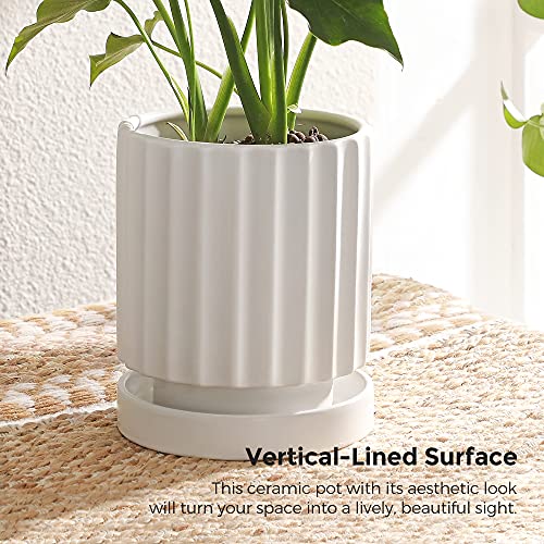 SONGMICS-Ceramic-Planter-White-Flower-Plant-Pot-Indoors-61-Inch-Round-Modern-Ceramic-Plant-Pot-with-Drainage-Hole-and-Saucer-Indoor-Decor-ULCF031W01 SONGMICS-Ceramic-Planter-White-Flower-Plant-Pot-Indoors-61-Inch-Round-Modern-Ceramic-Plant-Pot-with-Drainage-Hole-and-Saucer-Indoor-Decor-ULCF031W01