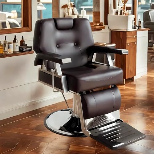 Joiemebi Fauteuil de Coiffure, Chaise à Coiffeur Hydraulique Inclinable Barber Coiffure 360° pour Salon Professionnel, 110 x 70 x 100-113 cm (Marron)